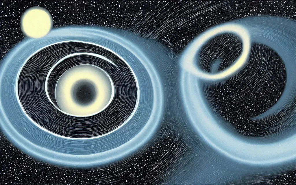 Prompt: Painting of a black hole by Guy Billout.