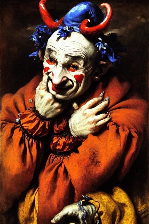 Prompt: painting of sad jester, oil painting by jan matejko, 1 9 th century, art, oil on canvas, wet - on - wet technique, baroque, realistic, intricate detail, expressive emotions, intricate textures, illusionistic detail, 4 k