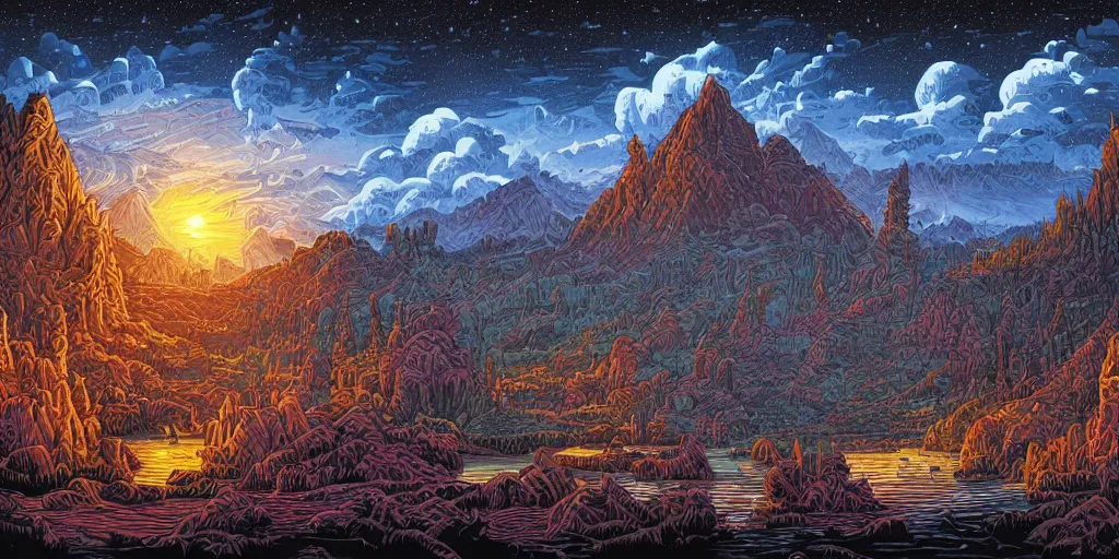 Prompt: a fantasy landscape by Dan Mumford