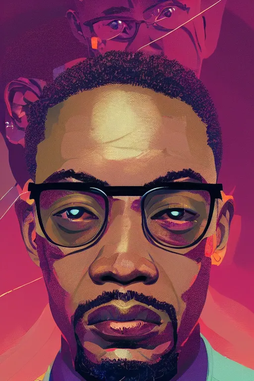 Prompt: Beautiful Malcom X portrait, artstation winner by Victo Ngai, Kilian Eng and by Jake Parker, vibrant colors, winning-award masterpiece, fantastically gaudy, aesthetic octane render, 8K HD Resolution