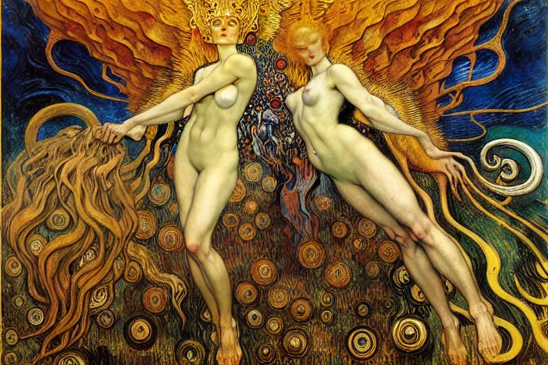 Image similar to Divine Chaos Engine by Karol Bak, Jean Delville, William Blake, Gustav Klimt, and Vincent Van Gogh, symbolist, visionary