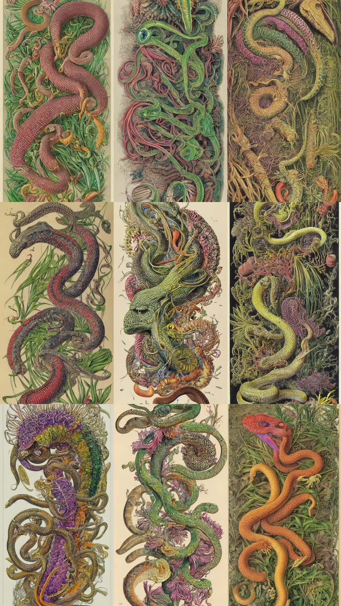 Prompt: snake head by ernst haeckel, botanical drawing, 4 k, 8 k, beautiful, colourful