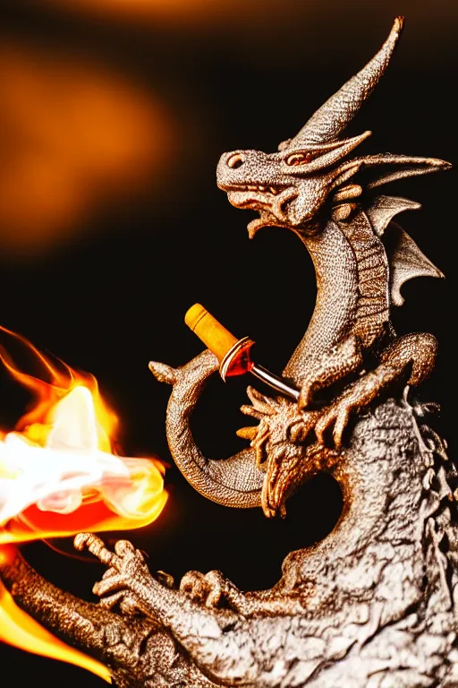 Image similar to photo of a dragon smoking a pipe, 3 0 mm, bokeh, dramatic lighting, beautiful