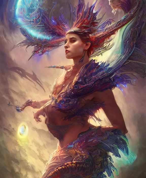 Prompt: a whirlwind of souls rushing inside the metaverse, half body, glowin eyes, mystical insects, mystical birds, lizards, snakes, d & d, fantasy, intricate, elegant, highly detailed, colorful, vivid color, digital painting, artstation, concept art, art by artgerm and greg rutkowski and alphonse mucha and ruan jia