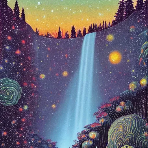 Prompt: ngc 3132 falling waterfall mysterious landscape by Casey Weldon, edge of the world