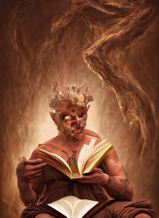 Image similar to Magic Floating Thespian Mask reading a book, no body, bodyless, theater mask, Ivan Aivakovsky, Boris Vallejo, epic fantasy character art, D&D Concept Art, Realistic, Regal, Refined, extremely detailed, Detailed Digital Art, Oil Paining, Exquisite detail, post-processing, masterpiece, Cinematic Lighting, Unreal Engine, 8k, HD, Stanley Artgerm Lau, WLOP, Rossdraws, Frank Frazetta, Andrei Riabovitchev, Marc Simonetti, trending on artstation, flawless