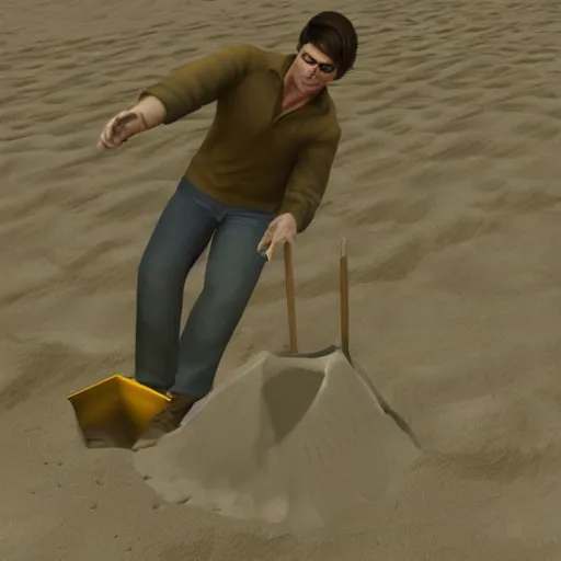 Prompt: tom cruise digging a deep hole with a shovel, videogame graphics, untextured