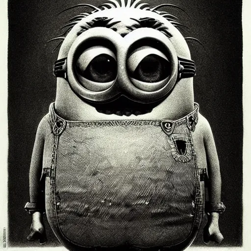 Image similar to a minion drawn by Beksinski