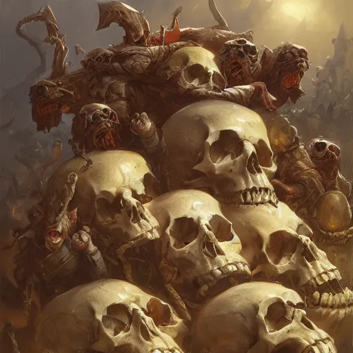 Image similar to a pile of skulls, by justin gerard and greg rutkowski, digital art, realistic painting, dnd, character design, trending on artstation