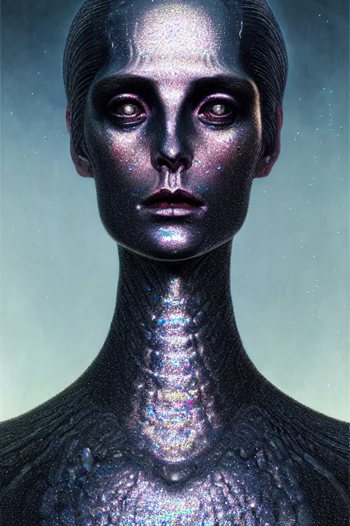 Prompt: pearlescent black lilith! the mother of all demons, covered in iridescent glitter!!, raining ash, digital art masterpiece, highly detailed dino valls wayne barlowe machiej kuciara, dramatic lighting, long shot, side angle, uhd 8 k, sharp focus