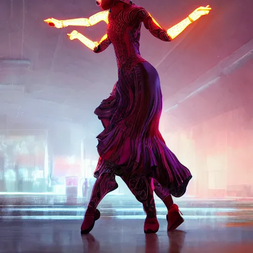 Prompt: a woman dancing tango, woman looks like humanoid robot!, symmetrical, intricate, epic lighting, cinematic composition, hyper realistic, 8 k resolution, unreal engine 5, by artgerm, tooth wu, dan mumford, beeple, wlop, rossdraws, james jean, marc simonetti, artstation