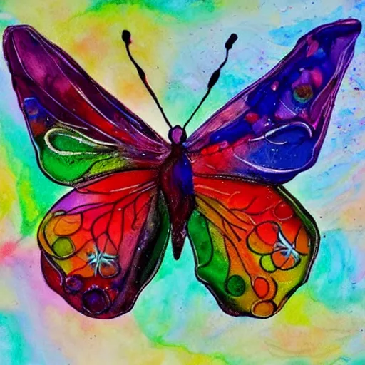 Prompt: colofrul butterfly, alcohol ink painting, very beautiful masterpiece by a very talented artist