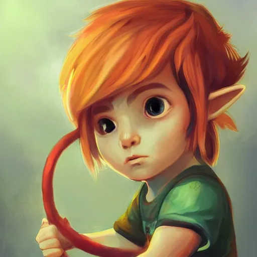 Prompt: attractive little boy character inspired in little hood red and link from legend of zelda, digital artwork made by lois van barlee, james jean and rhads