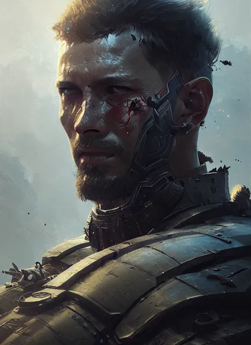 Prompt: portrait of wounded epic armored war commander. highly detailed, digital painting, concept art, smooth, sharp focus, illustration, art by greg rutkowski