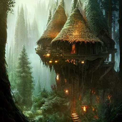 prompthunt: fantasy elven forest with homes in the trees