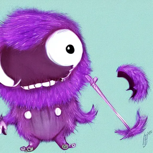 Image similar to purple fluffy cute chibi monster, digital art, very adorable