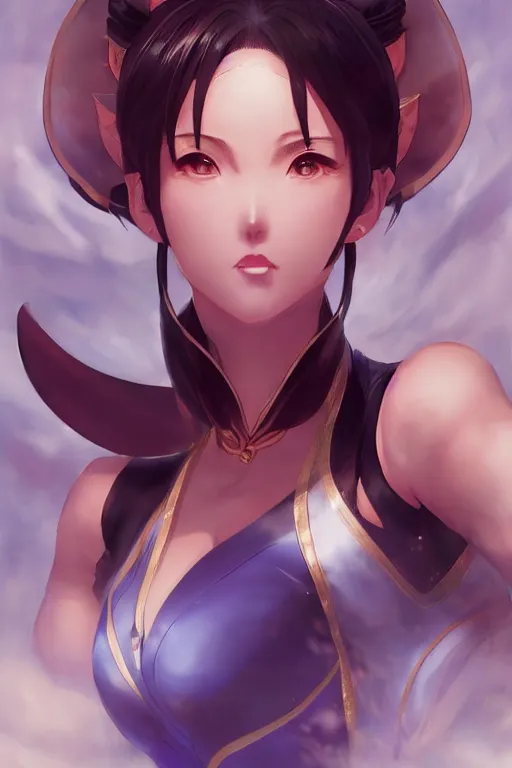 Image similar to A semi realistic anime portrait of Chun li, by Stanley Artgerm Lau, WLOP, Rossdraws, James Jean, Andrei Riabovitchev, Marc Simonetti, and Sakimichan, tranding on artstation, SFW version