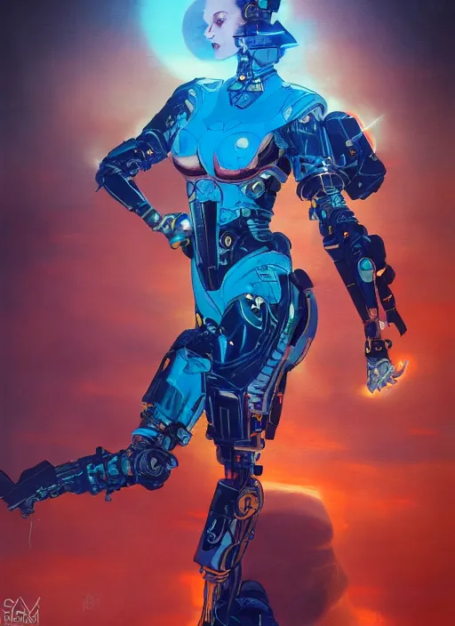 Prompt: symmetry!! dynamic pose! closeup portrait of a cyborg valkyree girl, fashion cyborg jumpsuit, shoulder pads, cinematic light, backlight, teal orange, volumetric clouds, by gerald brom, by mikhail vrubel, by peter elson, muted colors, extreme detail, trending on artstation, 8 k