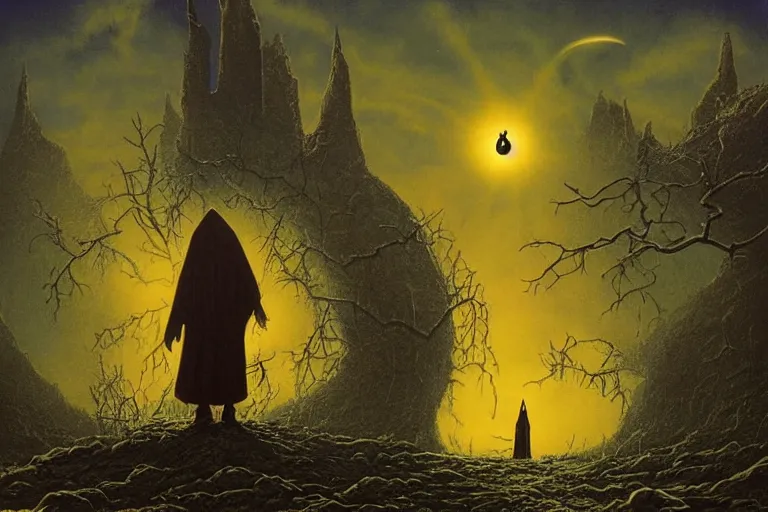 Image similar to a wizard cultist standing in the distance by tim white,