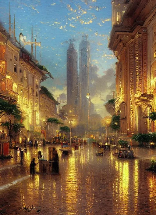 Prompt: avenida paulista in xv century, very realistic beautiful painting, detailed, low angle, by thomas kinkade