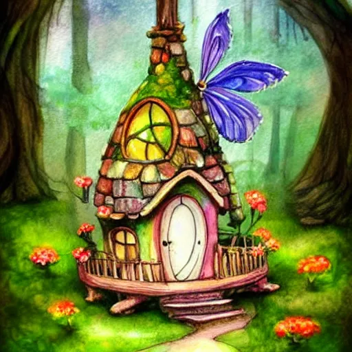 Image similar to cute fantasy fairy house, tea cup, digital illustrations by tonia tkach, watercolor,