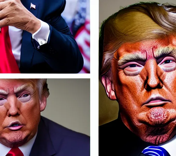 Image similar to donald trump as a homeless man, bum, drunkard, close up