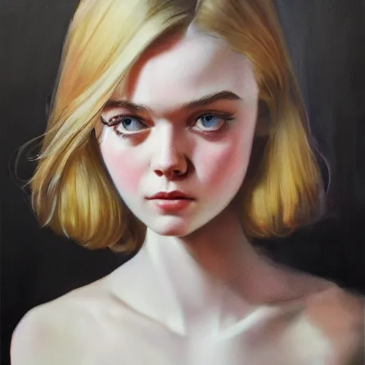 Image similar to ultra realistic medium shot portrait painting of elle fanning in prey, art by frank frazetta and henri - edmond across, 4 k, ultra realistic, highly detailed, epic lighting