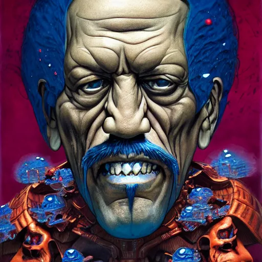 Image similar to prompt : danny trejo necromancer soft light painted by james jean and katsuhiro otomo and erik jones, inspired by akira anime, smooth face feature, intricate oil painting, high detail illustration, sharp high detail, manga and anime 1 9 9 9