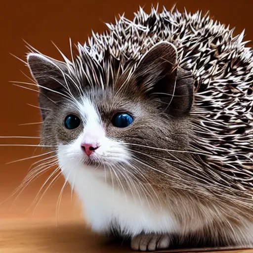 Prompt: a cat and a hedgehog as one animal.