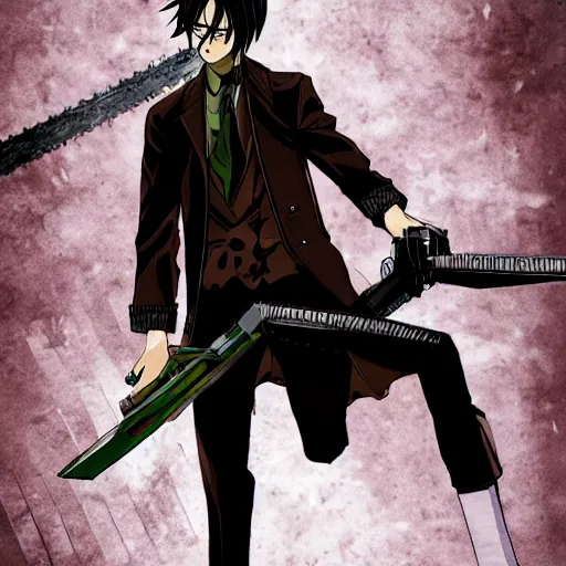 Image similar to levi ackerman in style of chainsaw man