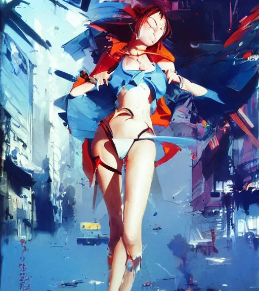 Prompt: john berkey painting of an anime woman