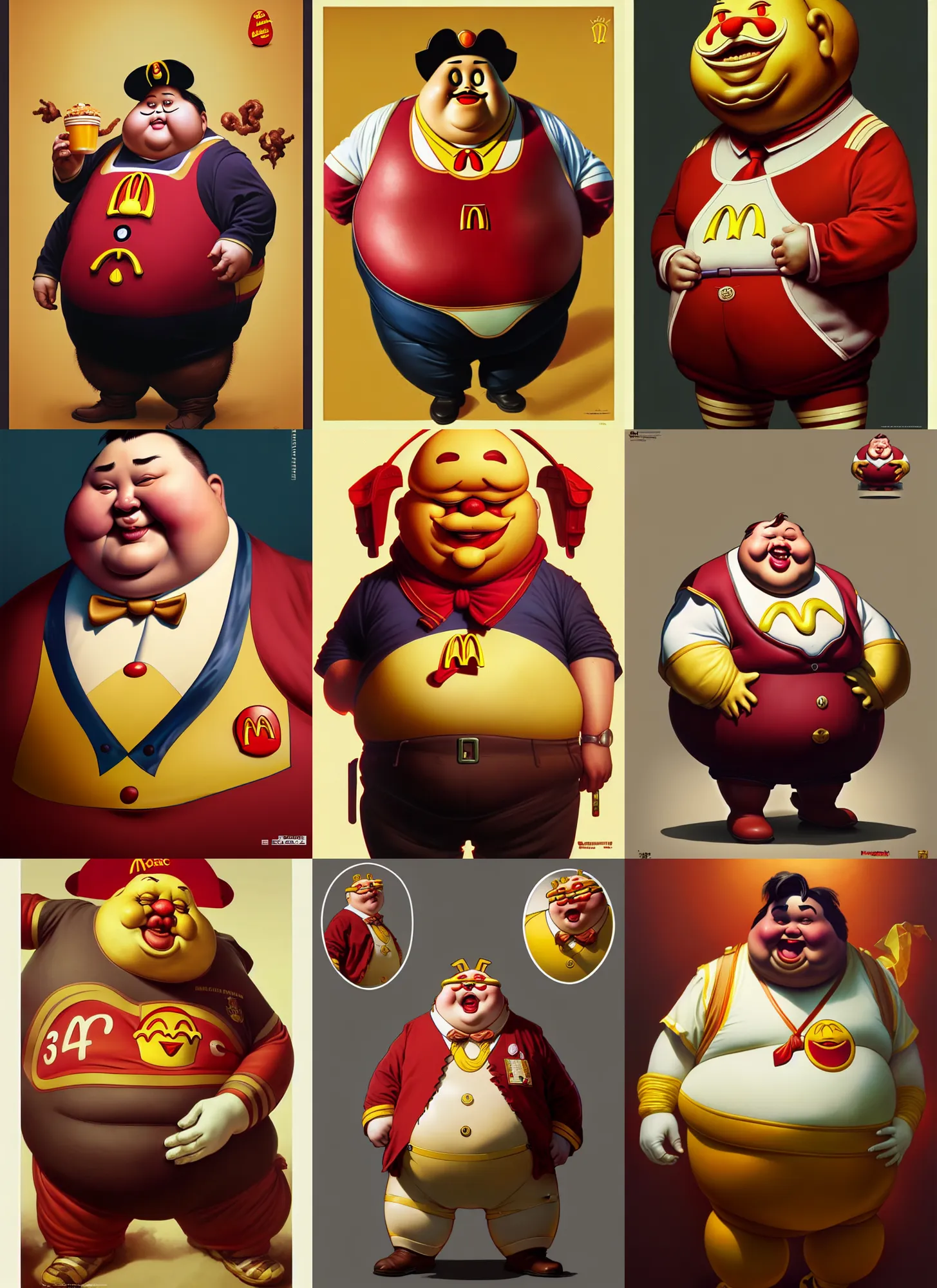 Prompt: Portrait of very fat Ronald Macdonalds mascot, intricate, highly detailed, digital photography, artstation, concept art, 4k, art by Yintion J and Jiang Geping and artgerm and greg rutkowski and alphonse mucha