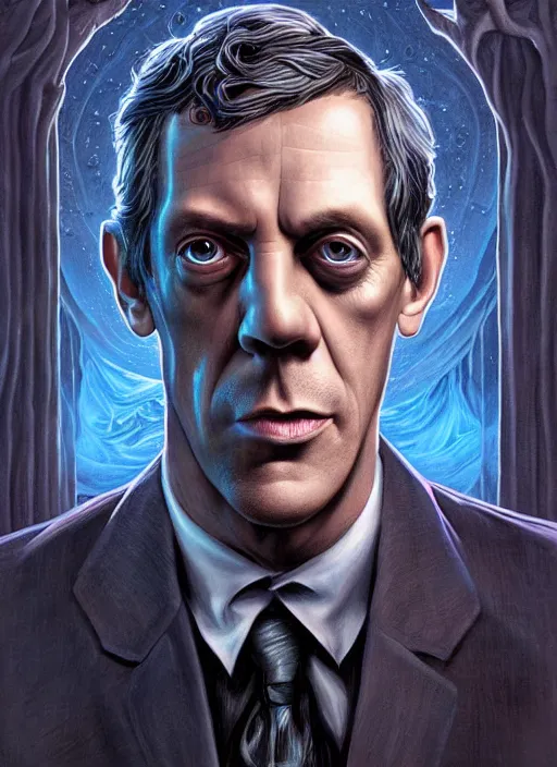 Image similar to lovecraft lovecraftian portrait of hugh laurie, pixar style, by tristan eaton stanley artgerm and tom bagshaw.