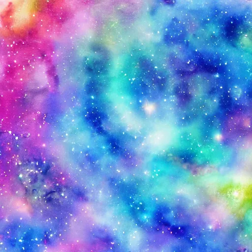 Image similar to beautiful watercolor painting of a colorful nebula, a lone astronaut drifting through space, stunning, 4 k