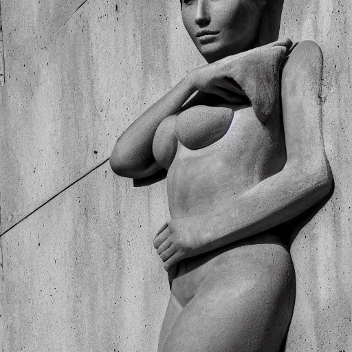 Image similar to gorgeous woman made out of brutalist concrete, extremely high detail and masterful composition, highly symmetric, 8K, Leica Vario-Elmar-S 30-90mm f/3.5-5.6 ASPH