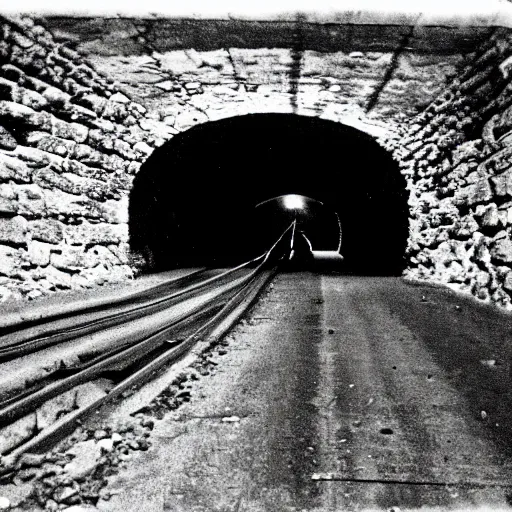 Image similar to a tunnel that leads to hell, vintage photograph, 3 5 mm