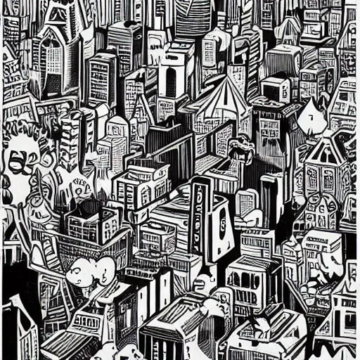 Image similar to kidpunk city, mcbess illustration, rainbow gouache