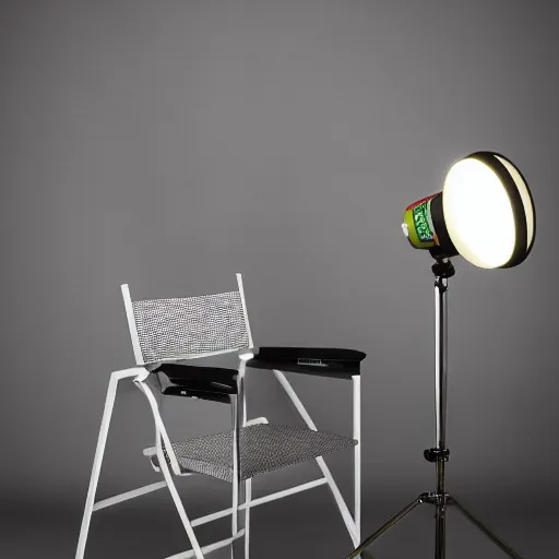 Prompt: diet coke arm chair, made like a can of diet coke, looks like a can, studio light, studio photo