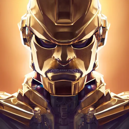 Prompt: studio portrait of lawful good gold man holy mecha paladin absurdly handsome, elegant, handsome man, ultrafine hyperrealistic detailed face illustration by kim jung gi, irakli nadar, intricate linework, sharp focus, bright colors, matte, octopath traveler, final fantasy, unreal engine highly rendered, global illumination, radiant light, intricate environment