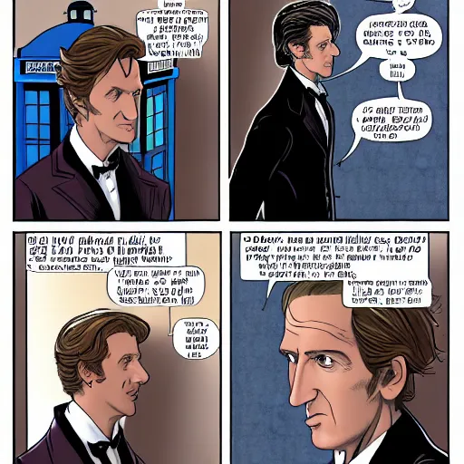 Image similar to the 1 1 th doctor from doctor who meeting sherlock holmes from sherlock in the tardis of the 1 1 th doctor