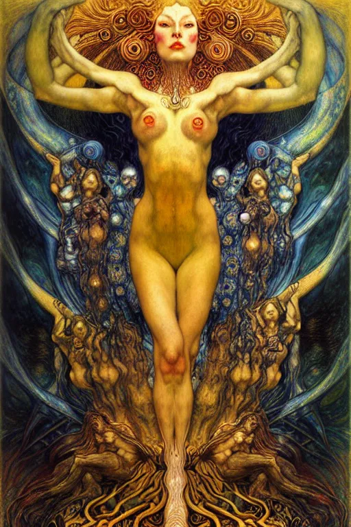 Image similar to Divine Chaos Engine by Karol Bak, Jean Delville, William Blake, Gustav Klimt, and Vincent Van Gogh, symbolist, visionary