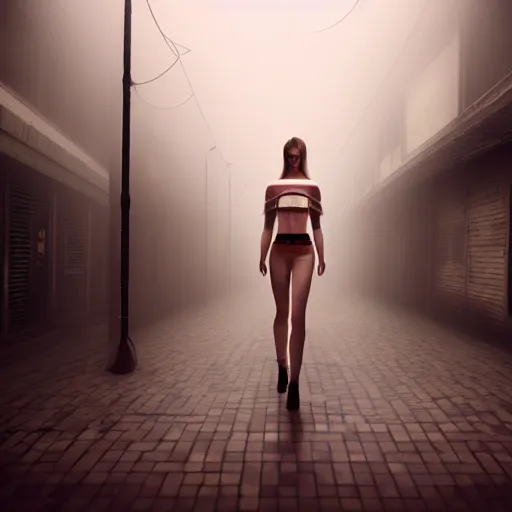 Image similar to supermodel in silent hill, heaven's night nightclub, 8 k, realistic, fashion photography