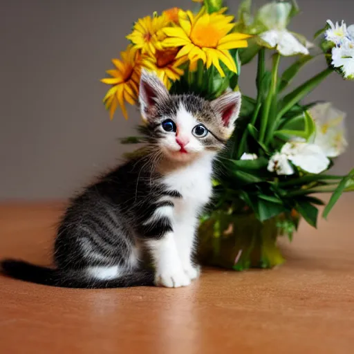 Image similar to extremely tiny kitten in a flowervase