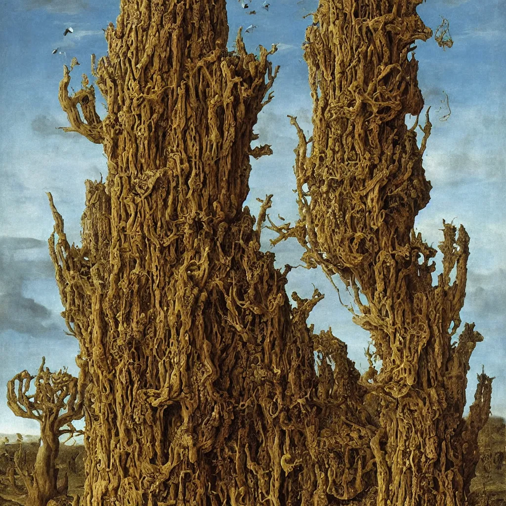 Prompt: a single colorful! fungus tower white! clear empty sky, a high contrast!! ultradetailed photorealistic painting by franz sedlacek, jan van eyck, ernst haeckel, hard lighting, masterpiece