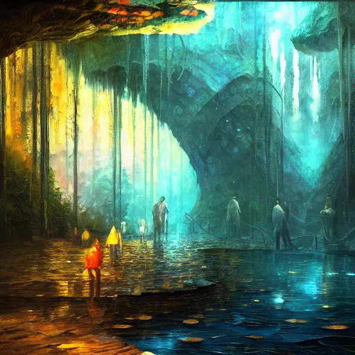 Image similar to underground lake cryengine render by android jones, james christensen, rob gonsalves, leonid afremov and tim white