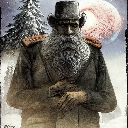 Image similar to a stunning render of a middle aged man with a greying beard by enki bilal and ivan shishkin