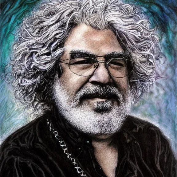 Prompt: a highly detailed portrait of jerry garcia in the style of luis royo.