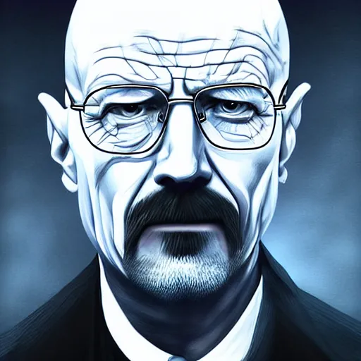 Image similar to walter white as a vampire, detailed digital art, painted by WLOP