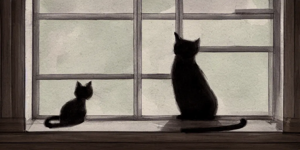 Prompt: cat on a windowsill. concept art