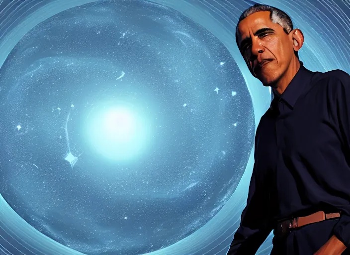 Image similar to barack obama on neptune admiring the vastness of space, digital art